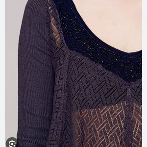 Free People Navy Lace Overlay Knit Top